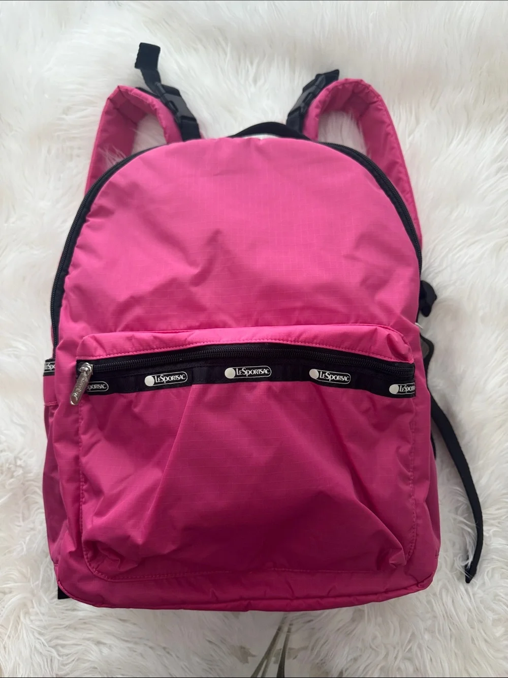 LeSportsac Hot Pink Nylon Backpack with Front Zip Pocket NEVER USED